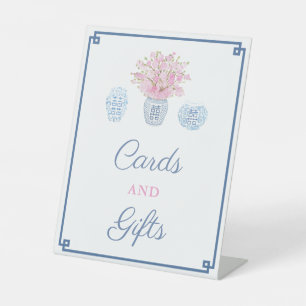 Navy And Pink Chinoiserie Wedding Cards And Gifts Pedestal Sign