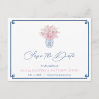 Navy And Pink Chinoiserie Wedding Save The Date