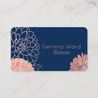 Navy and Pink Dahlias Business Card