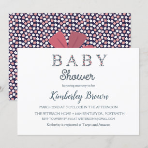 Navy and Pink Ditsy Floral Retro Baby Shower Invitation