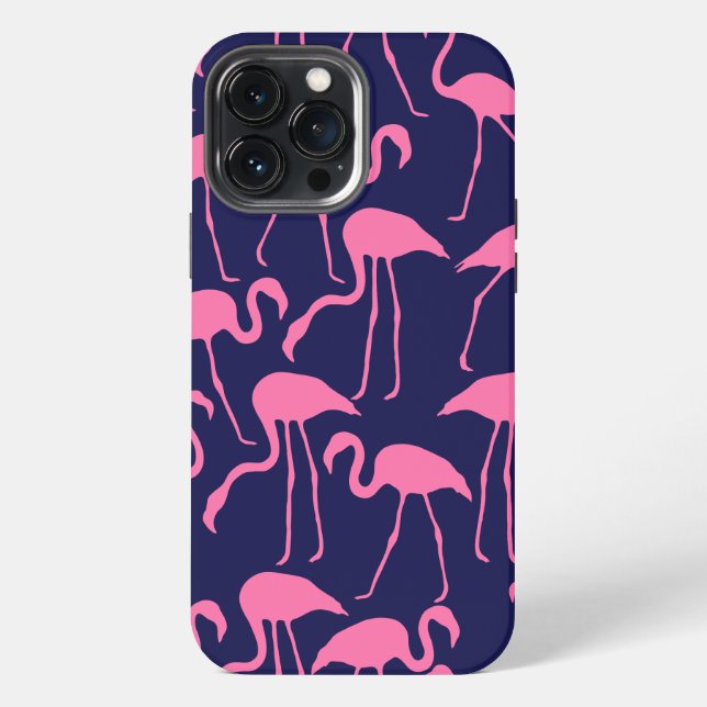 Navy and Pink Flamingo Pattern iPhone Case (Back)