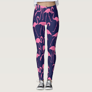 Navy and Pink Flamingo Pattern Leggings
