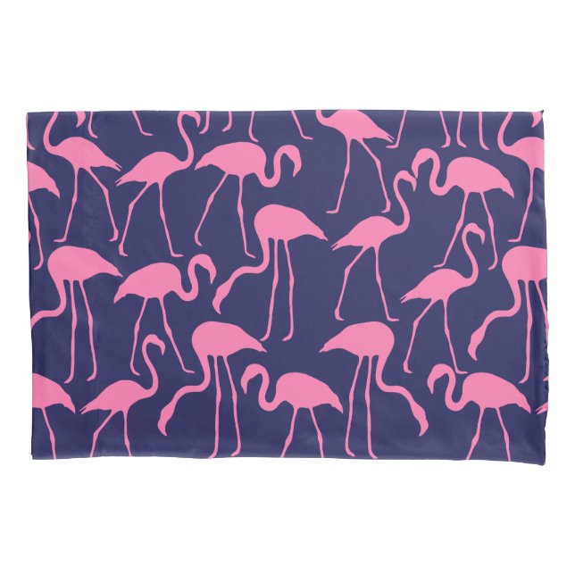 Navy and Pink Flamingo Pattern Pillowcase (Front)