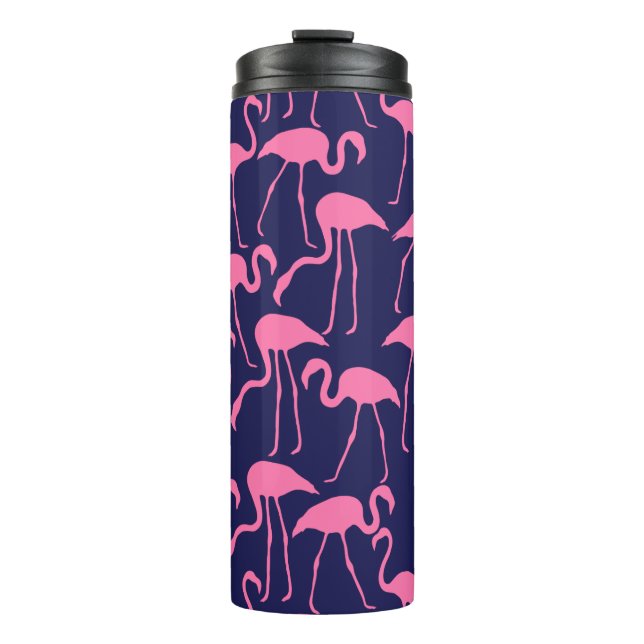 Navy and Pink Flamingo Pattern Thermal Tumbler (Front)