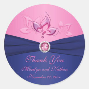 Navy and Pink Floral 3" Round Thank You Sticker