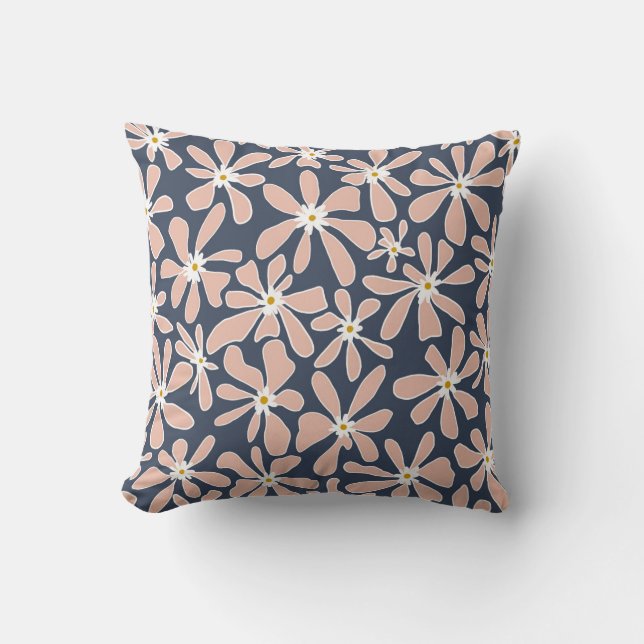 Navy and pink floral design pillow (Front)
