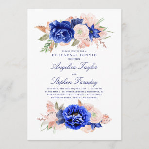 Navy and Pink Floral Elegant Rehearsal Dinner Invitation