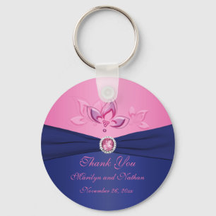 Navy and Pink Floral Monogrammed Keychain