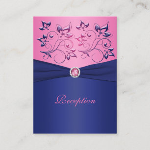 Navy and Pink Floral Reception Card