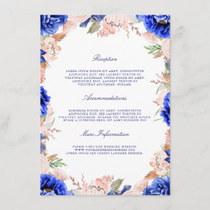 Navy and Pink Floral Wedding Information Guest Enclosure Card