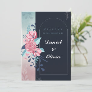 Navy and Pink Floral Wedding Invitation with Arch