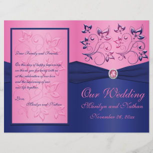 Navy and Pink Floral Wedding Program