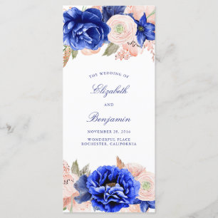 Navy and Pink Floral Wedding Programs Programme