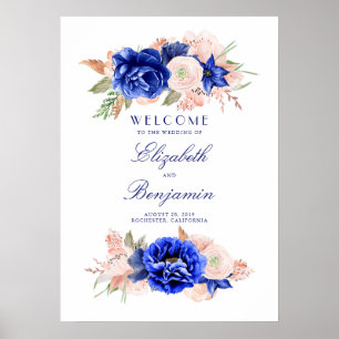 Navy and Pink Floral Wedding Welcome Sign