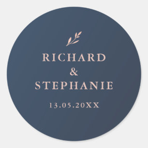 Navy and Pink Foliage Envelope Seal Sticker