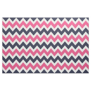 Navy and Pink Modern Chevron Large Scale Fabric