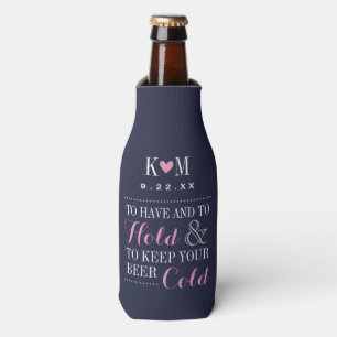 Navy and Pink Modern Wedding Monogram Bottle Cooler