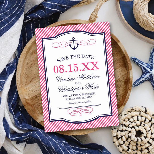 Navy and Pink Nautical Anchor Save the Date (Creator Uploaded)