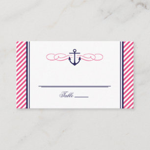 Navy and Pink Nautical Anchor Wedding Escort Card