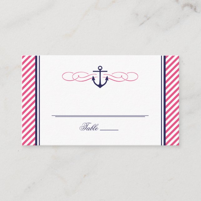 Navy and Pink Nautical Anchor Wedding Escort Card (Front)