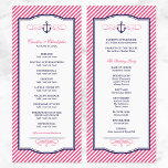 Navy and Pink Nautical Anchor Wedding Program Programme<br><div class="desc">Preppy modern wedding ceremony program card design with a nautical anchor graphic and elegant calligraphy scroll flourishes on a trendy diagonal stripe pattern background. Click the CUSTOMIZE IT button to customise text and fonts,  move text around and create your own unique one of a kind wedding program design.</div>