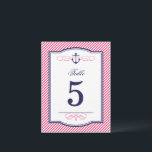 Navy and Pink Nautical Wedding Table Number Cards<br><div class="desc">Preppy modern wedding table number card design with a nautical anchor graphic and elegant calligraphy scroll flourishes on a trendy diagonal stripe pattern background. Use the design tools to customise fonts,  move text around and create your own unique one-of-a-kind invitation design.</div>