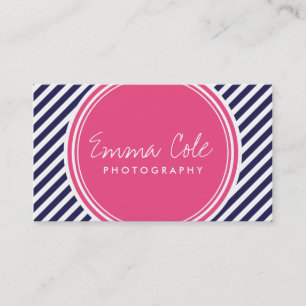 Navy and Pink Preppy Stripes Business Card