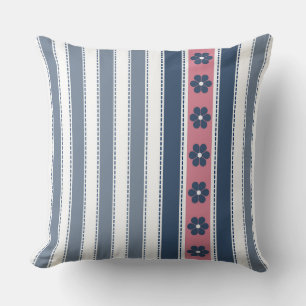 Navy and Pink Stripes Floral Cushion