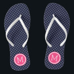 Navy and Pink Tiny Dots Monogram Flip Flops<br><div class="desc">Custom printed flip flop sandals with a cute girly polka dot pattern and your custom monogram or other text in a circle frame. Click Customise It to change text fonts and colours or add your own images to create a unique one of a kind design!</div>