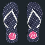 Navy and Pink Tiny Dots Monogram Flip Flops<br><div class="desc">Custom printed flip flop sandals with a cute girly polka dot pattern and your custom monogram or other text in a circle frame. Click Customise It to change text fonts and colours or add your own images to create a unique one of a kind design!</div>
