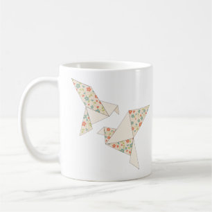 Navy and Pink Watercolor Floral Origami Birds Coffee Mug