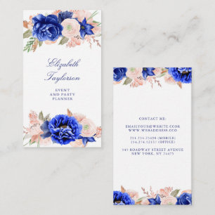 Navy and Pink Watercolor Flowers Elegant Modern Business Card