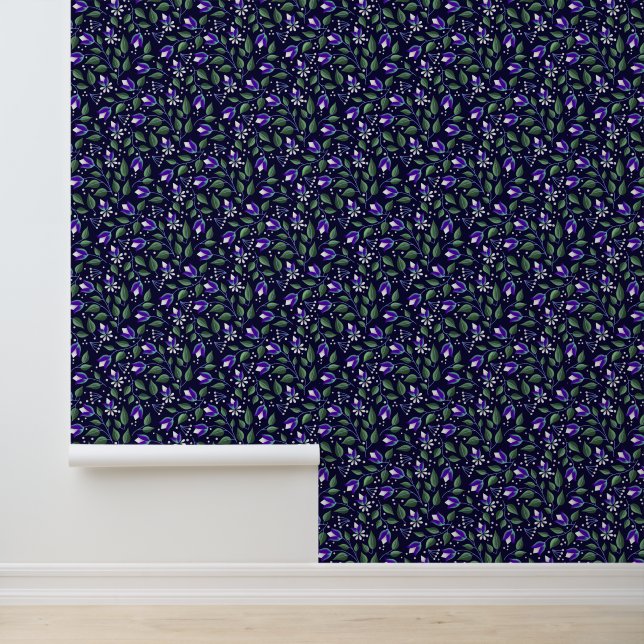 Navy and Purple Floral  Wallpaper (Application)