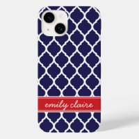 Navy and Red Chic Moroccan Lattice Monogram