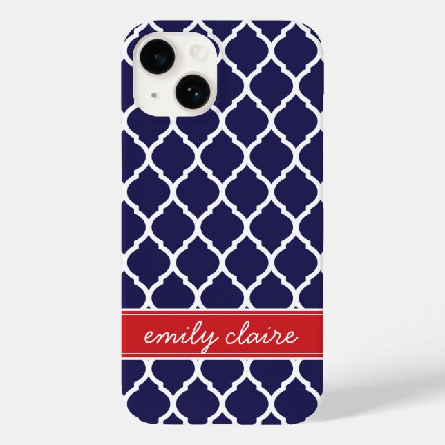 Navy and Red Chic Moroccan Lattice Monogram Case-Mate iPhone Case (Back)