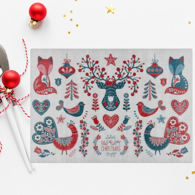 Navy and Red Christmas Scandinavian Folk Art Cutting Board (Creator Uploaded)