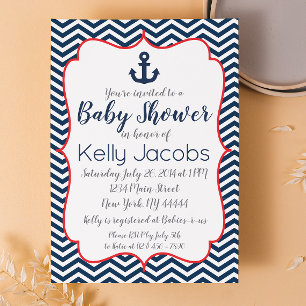 Navy and Red Nautical Baby Shower Invitation