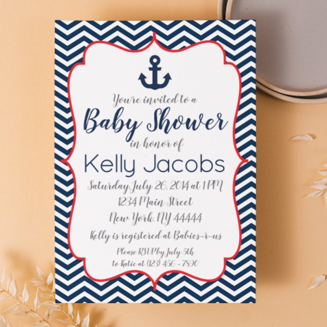 Navy and Red Nautical Baby Shower Invitation (Creator Uploaded)