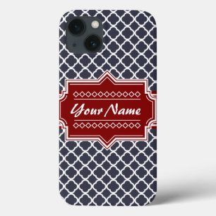Navy and Red Quatrefoil Personalised iPhone 13 Case