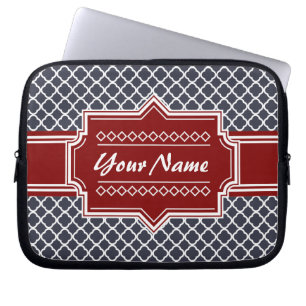 Navy and Red Quatrefoil Personalised Laptop Sleeve