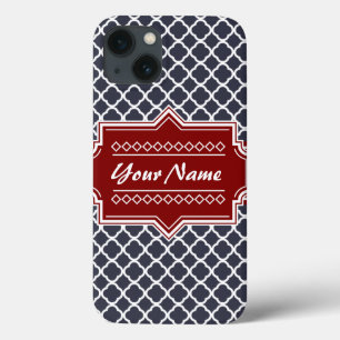 Navy and Red Quatrefoil Personalized iPhone 13 Case