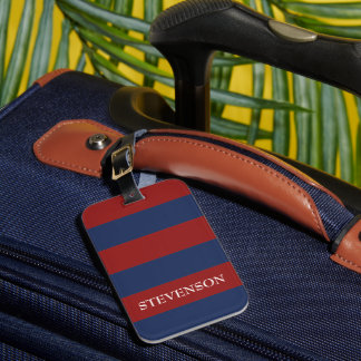 Navy and Red Rugby Stripes Luggage Tag