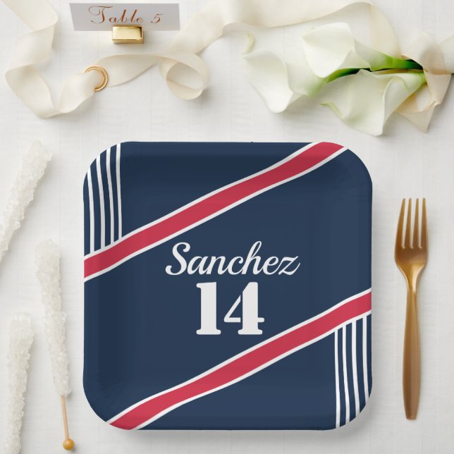 Navy and Red Sports Theme Paper Plate (Wedding)