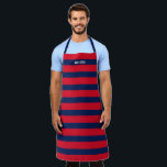 Navy and Red Striped Pattern Custom Name Apron<br><div class="desc">Add your name to this design with bold stripes. A preppy pattern with bold stripes and a monogram of your first or last name. For advanced users, you can click on the edit/customise button and change the colours of the lines. Create your own and change the colours to your favourite...</div>