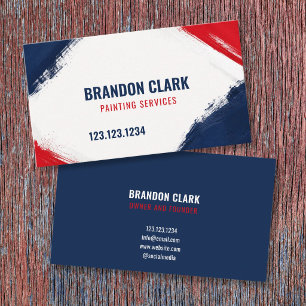 Navy and Red Sweeping Brush Frame Painting Business Card