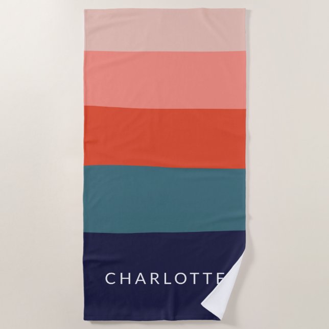  Navy and Red Wide Abstract Stripes Personalised   Beach Towel (Front)