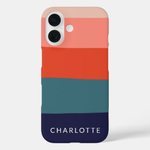  Navy and Red Wide Abstract Stripes Personalised   iPhone 16 Case