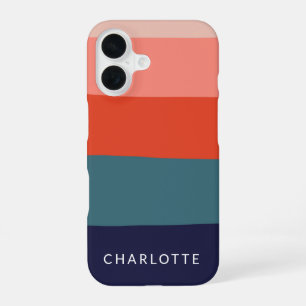  Navy and Red Wide Abstract Stripes Personalised   iPhone 16 Case