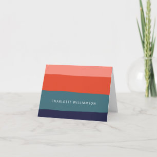 Navy and Red Wide Abstract Stripes Personalized Note Card