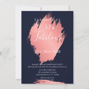 Navy and Rose Gold 50 Fabulous 50th Birthday Party Invitation